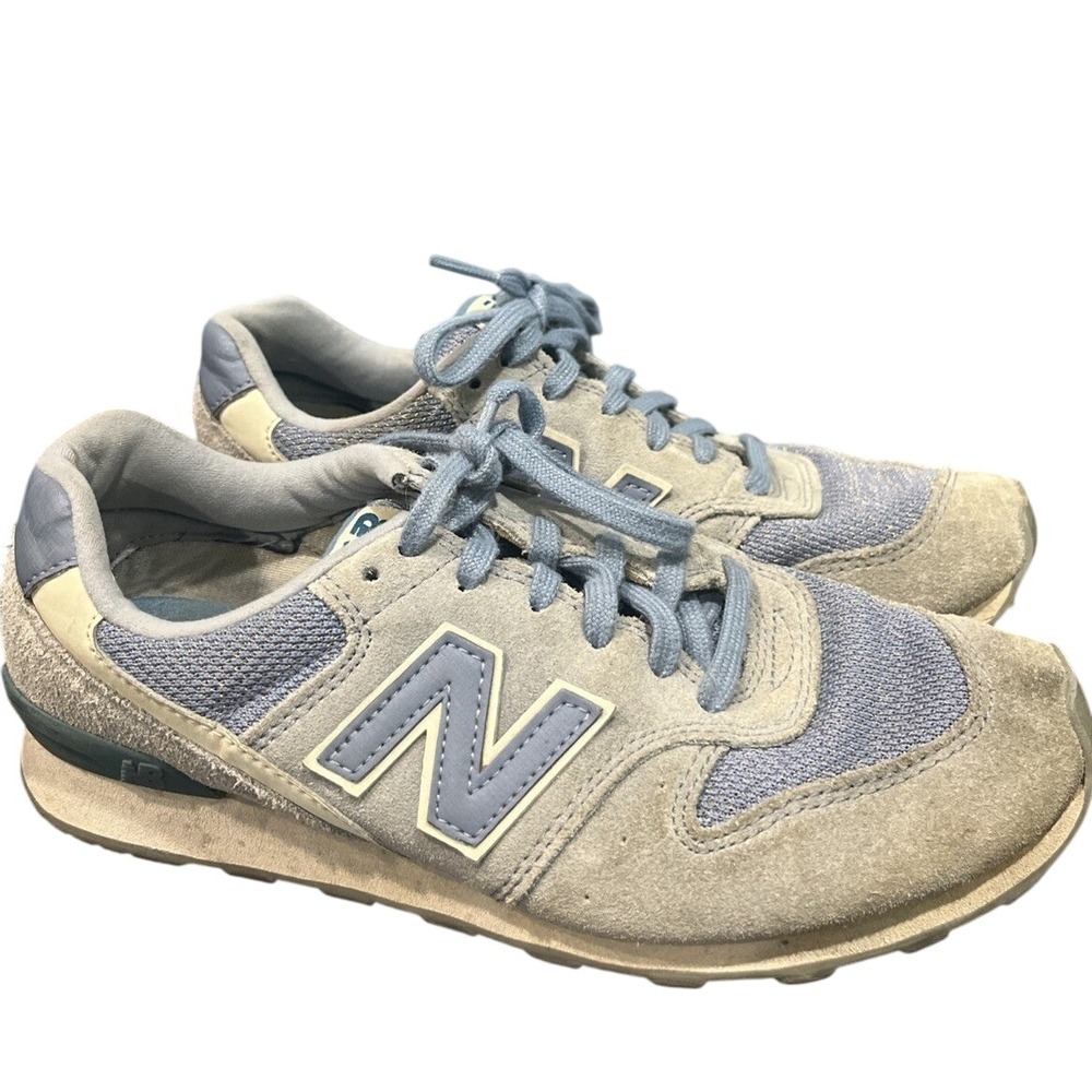 New Balance 696 Womens 7.5 Gray Blue Suede Mesh Sneakers Retro Dad Shoe Gorpcore